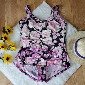 AYUL PINK BLOSSOM SHIRRED CENTER ONE PIECE SWIMSUIT